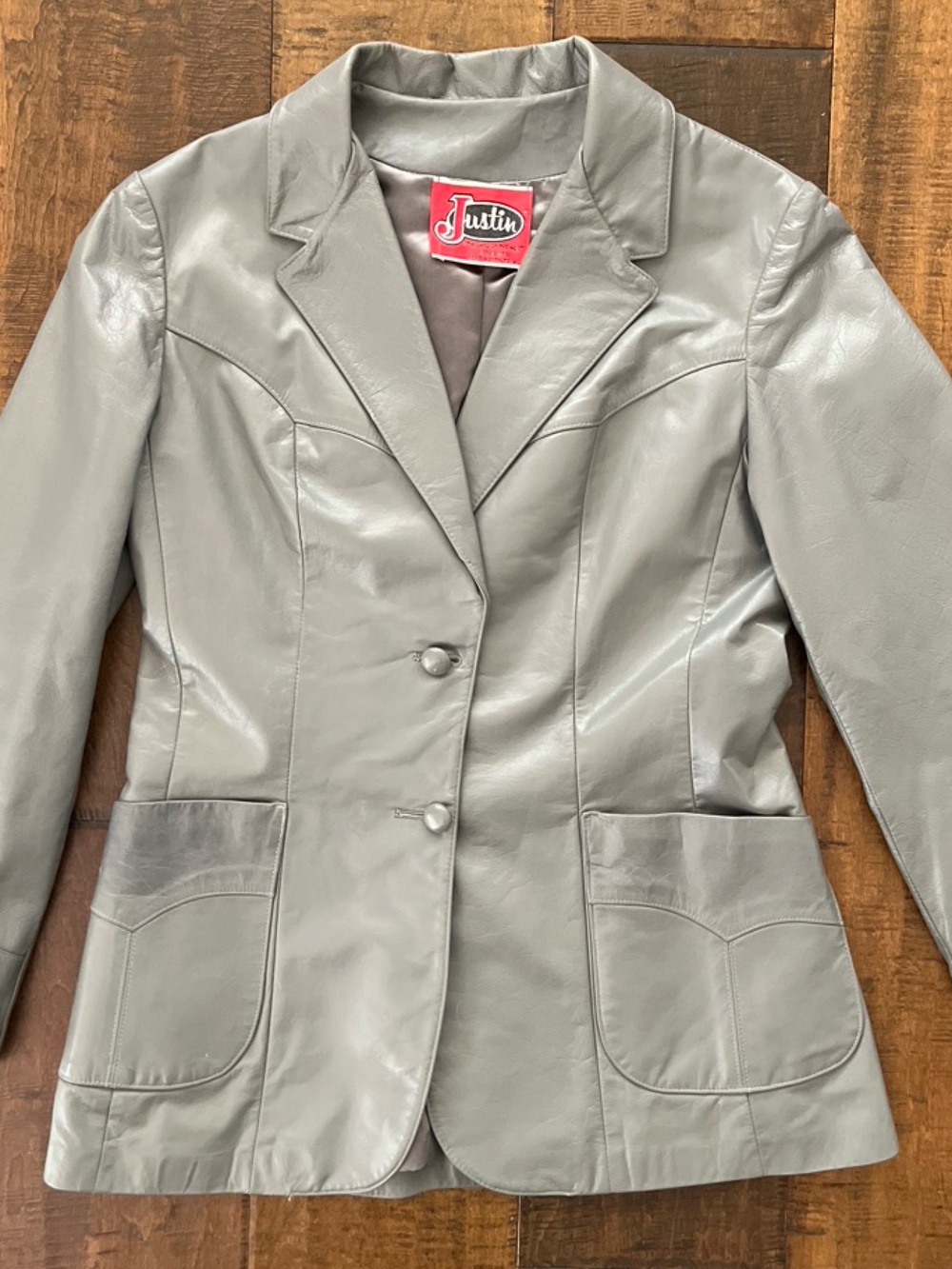 Vintage Justin Western gray leather retro blazer jacket with notched lapel